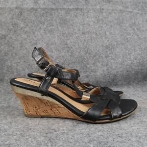 EuroSoft Shoes Womens 8 Dress Sandal Wedge Strappy Open Toe Fashion Buckle Black